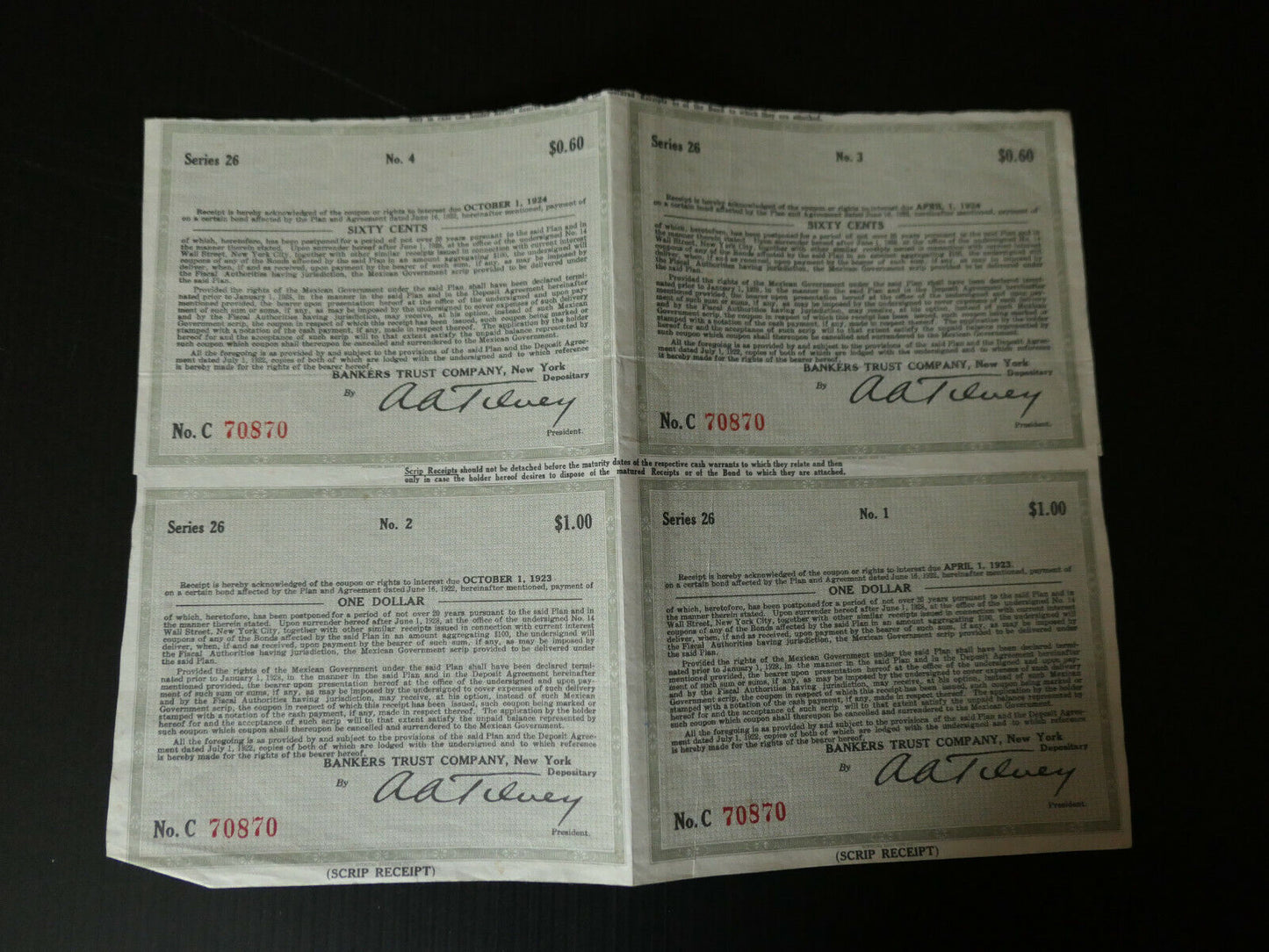 LOT RECEIPT BANKERS TRUST COMPANY 1923 1924 BOND PLAN AND AGREEMENT 1922 USA NY