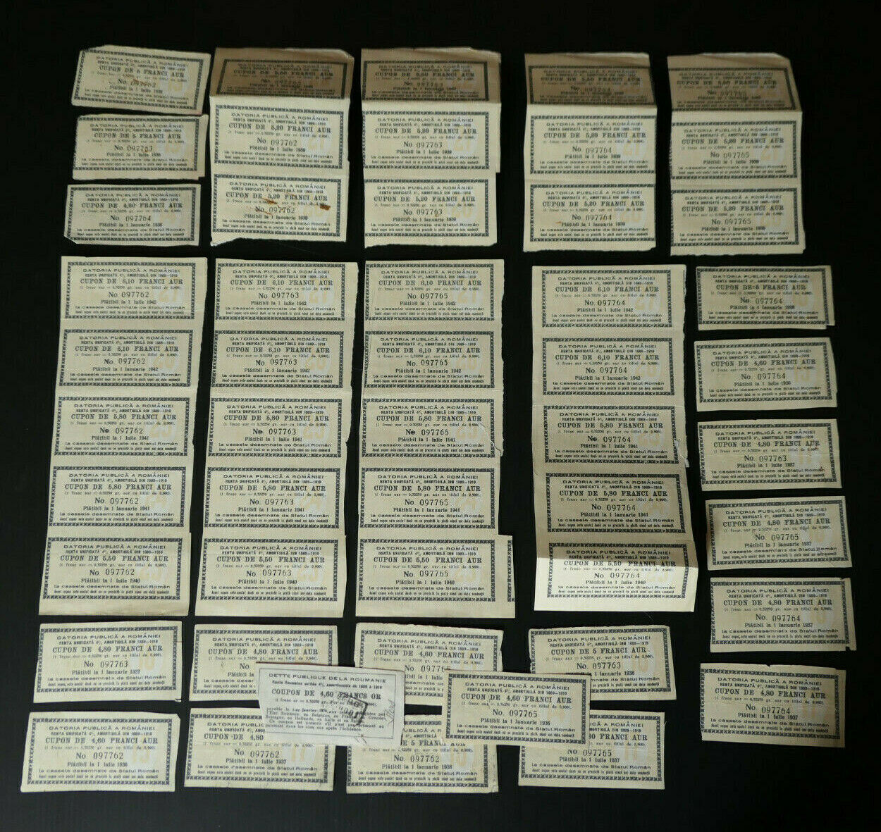 DETTE PUBLIQUE ROUMANIE FRANCS OR 1889-1910 1939 ROMANIA PUBLIC DEBT GOLD