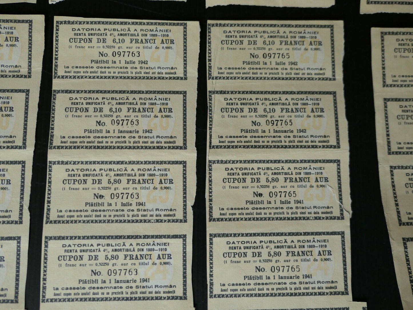 DETTE PUBLIQUE ROUMANIE FRANCS OR 1889-1910 1939 ROMANIA PUBLIC DEBT GOLD
