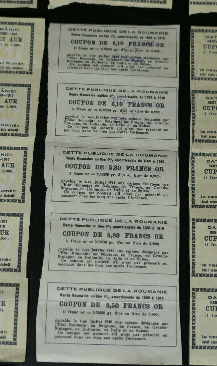 DETTE PUBLIQUE ROUMANIE FRANCS OR 1889-1910 1939 ROMANIA PUBLIC DEBT GOLD