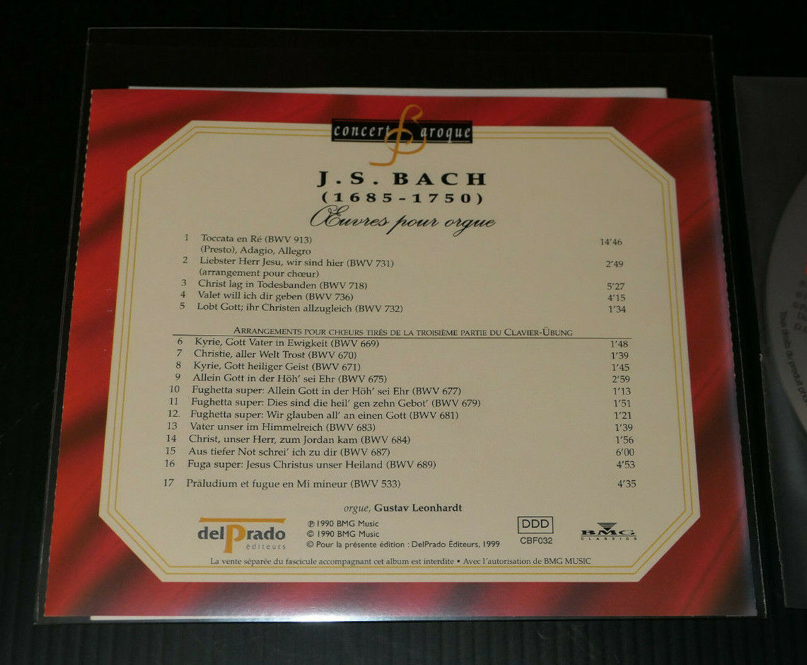 CD BACH / OEUVRES POUR ORGUE / GUSTAV LEONHARDT / DELPRADO 1999