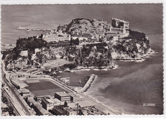 CARTE POSTALE NOIR & BLANC CPSM PRINCIPAUTE DE MONACO LE ROCHER ET LE STADE