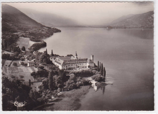 BLACK &amp; WHITE POSTCARD CPSM HAUTECOMBE AERIAL VIEW OF THE ABBEY LAKE BOURGET 
