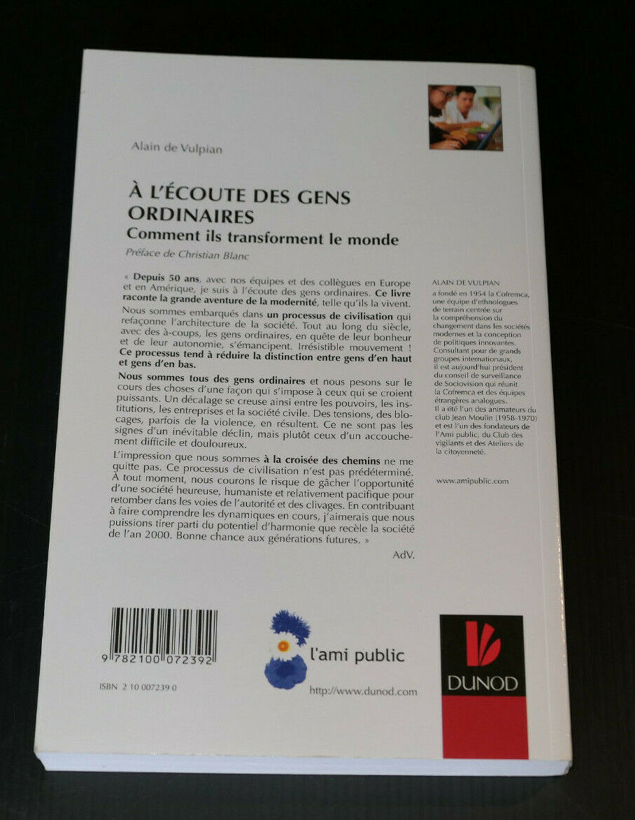 A L'ECOUTE DES GENS ORDINAIRES / ALAIN DE VULPIAN COFREMCA ETHNOLOGIE DUNOD 2004