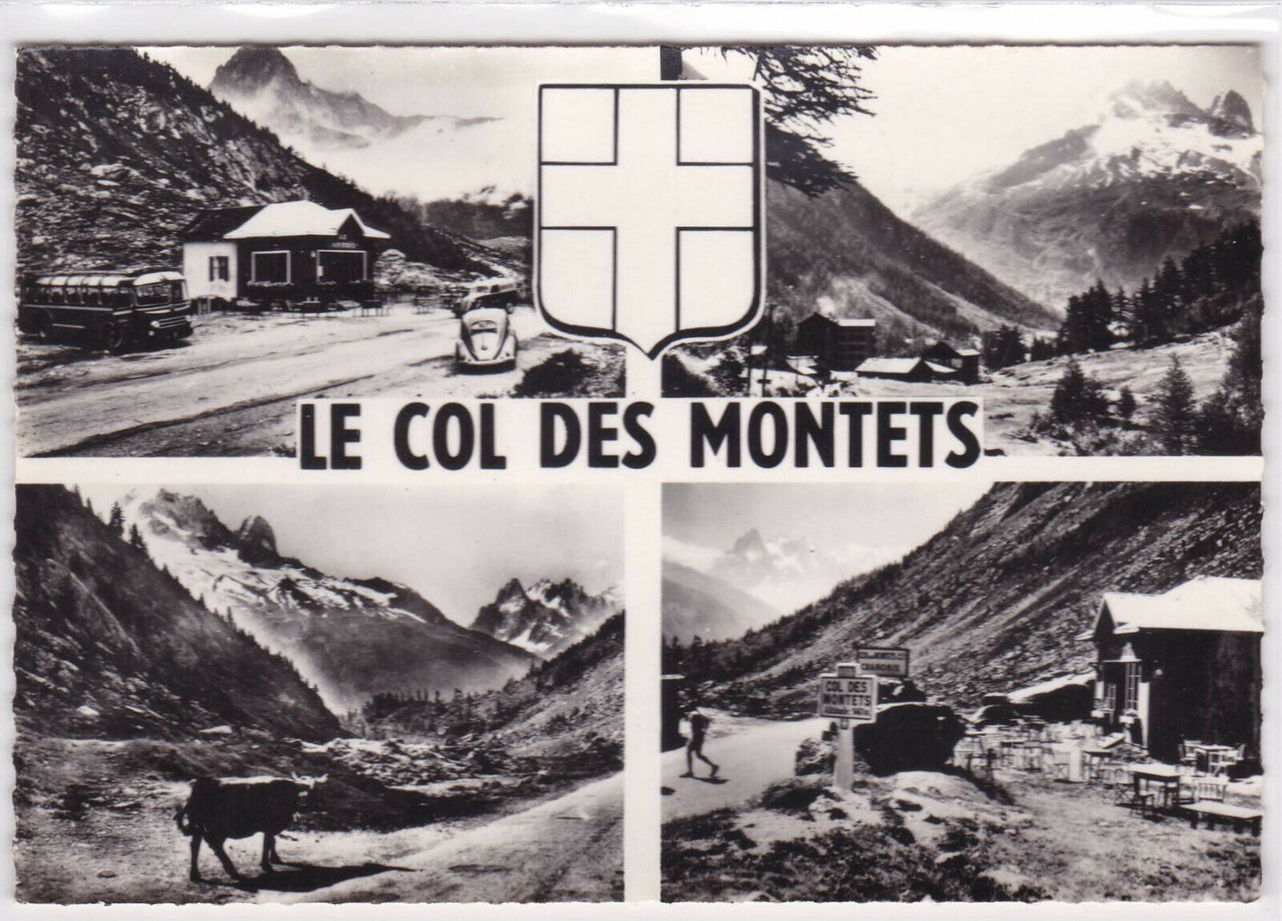 BLACK &amp; WHITE POSTCARD CPSM LE COL DES MONTETS MULTIVIEW MONT-BLANC MASSIF 