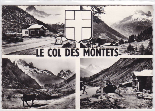 BLACK &amp; WHITE POSTCARD CPSM LE COL DES MONTETS MULTIVIEW MONT-BLANC MASSIF 