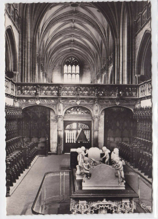 BLACK &amp; WHITE POSTCARD CPSM CHURCH OF BROU CHOIR ROD GREAT NAVE AIN 