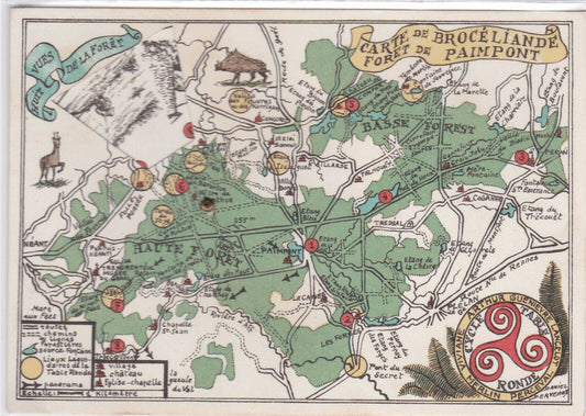 CARTE POSTALE A SYSTEME CPSM BRETAGNE CARTE BROCELIANDE 8 VUES FORET DE PAIMPONT