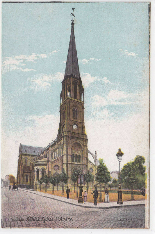 CARTE POSTALE ANCIENNE PUBLICITAIRE BELGA POULAIN CPA REIMS EGLISE ST-ANDRE