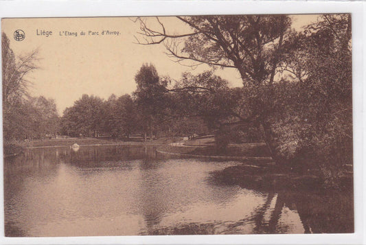 OLD BLACK &amp; WHITE POSTCARD CPA LIEGE THE POND OF AVROY NELS PARK 