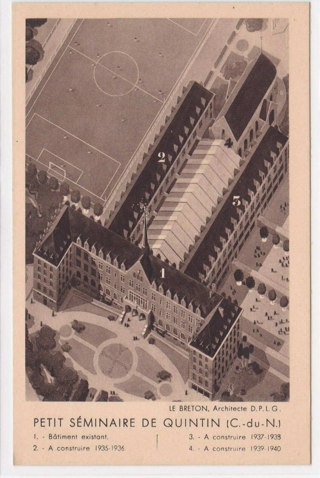 OLD BLACK &amp; WHITE POSTCARD CPA PETIT SEMINAIRE DE QUINTIN BRETAGNE 
