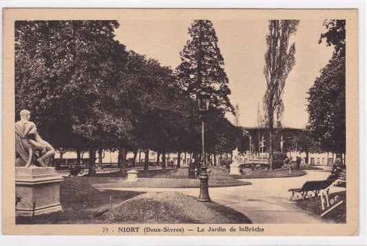 OLD BLACK &amp; WHITE POSTCARD CPA NIORT LE JARDIN DE LA BREACH DEUX-SEVRES 