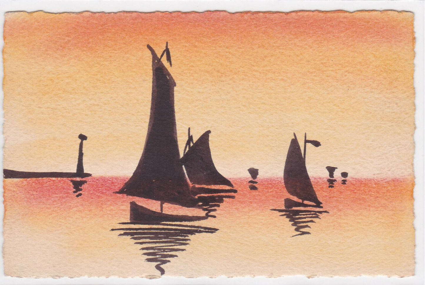 CARTE POSTALE ANCIENNE COULEUR CPA PAYSAGE MER MARINE BATEAUX HANDPAINTED
