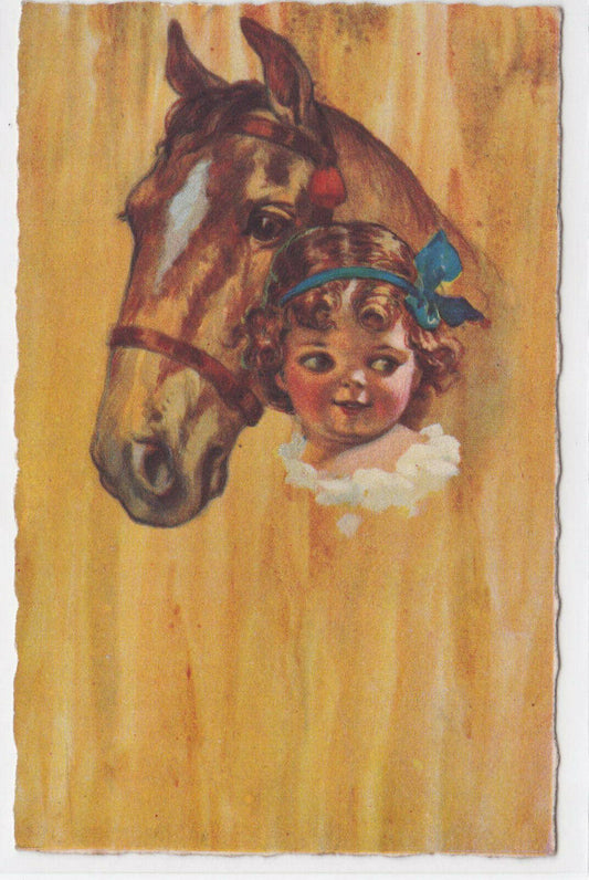 CARTE POSTALE ANCIENNE COULEUR CPA CHEVAL & ENFANT JEUNE FILLE PORTRAIT