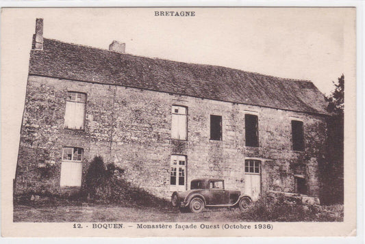 OLD POSTCARD CPA BOQUEN MONASTERY WEST FACADE OCTOBER 1936 BRITTANY 