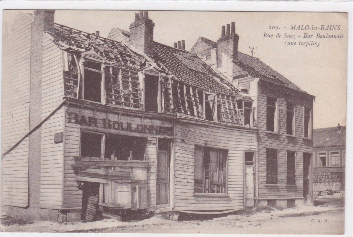 OLD POSTCARD CPA MALO-LES-BAINS RUE DE SUEZ BAR BOULONNAIS TORPILLE 