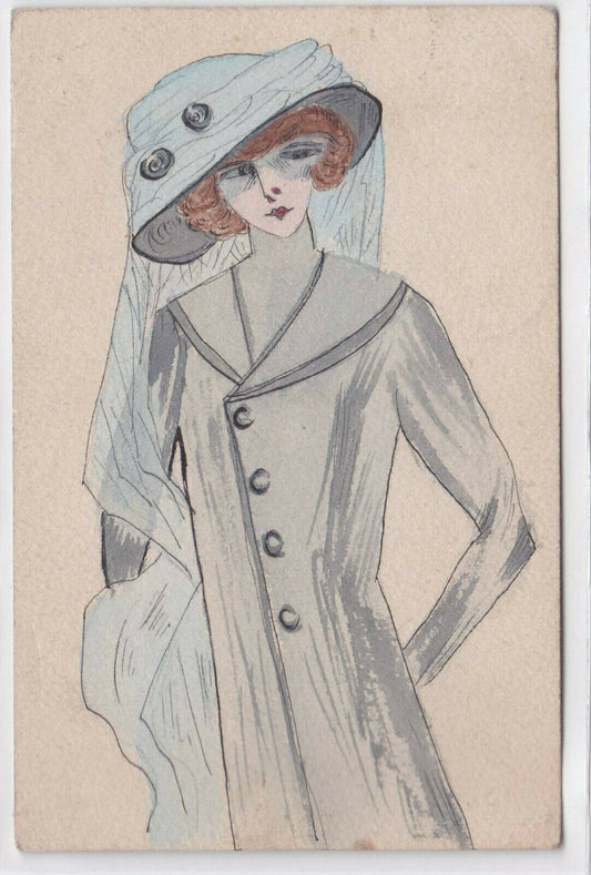 CARTE POSTALE ANCIENNE COULEUR CPA ILLUSTRATEUR FEMME MODE HANDPAINTED (1909)