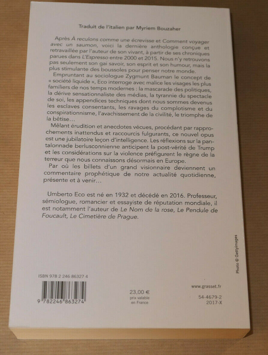 UMBERTO ECO / CHRONIQUES D'UNE SOCIETE LIQUIDE / GRASSET 2017