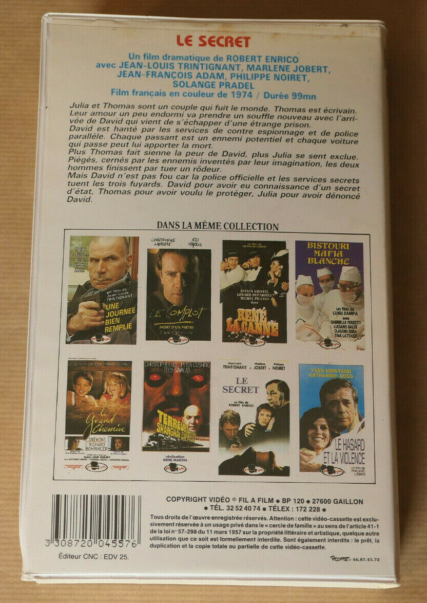 VHS CASSETTE VIDEO LE SECRET ROBERT ENRICO TRINTIGNANT JOBERT NOIRET 1974