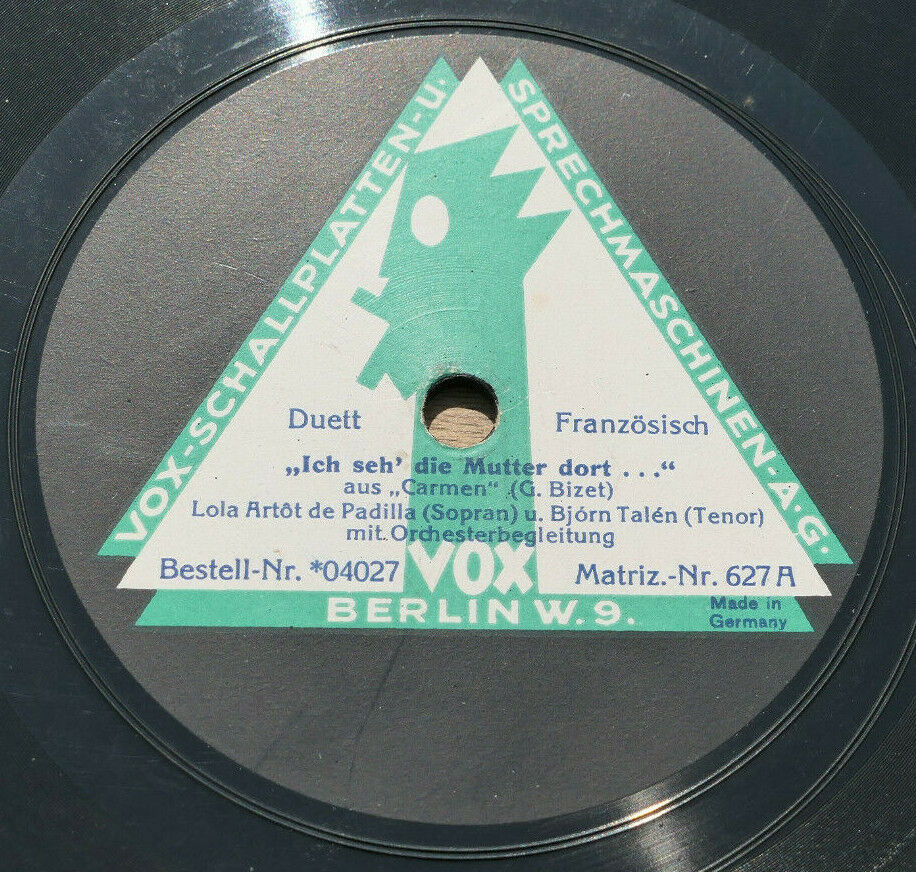 78T 78RPM 30CM 12" LOLA ARTOT DE PADILLA BJORN TALEN VOX GERMANY 04027