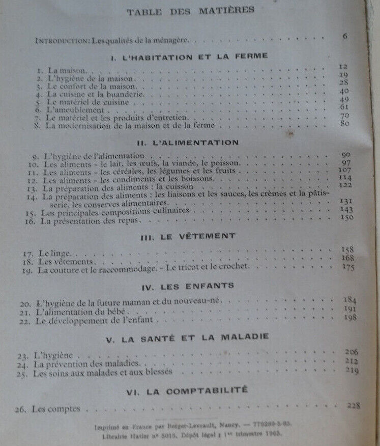 LA MENAGERE MODERNE / HATIER 1965 / FERME ALIMENTATION SANTE HYGIENE