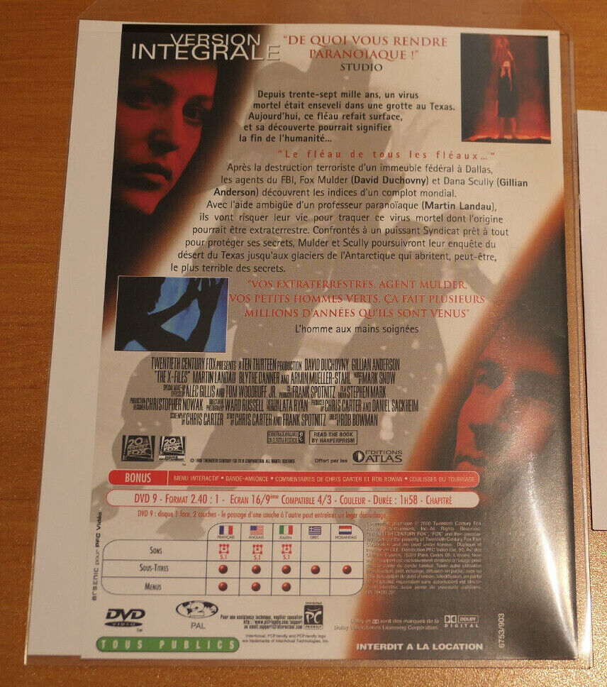 DVD THE X FILES (1998) / DAVID DUCHOVNY GILLIAN ANDERSON