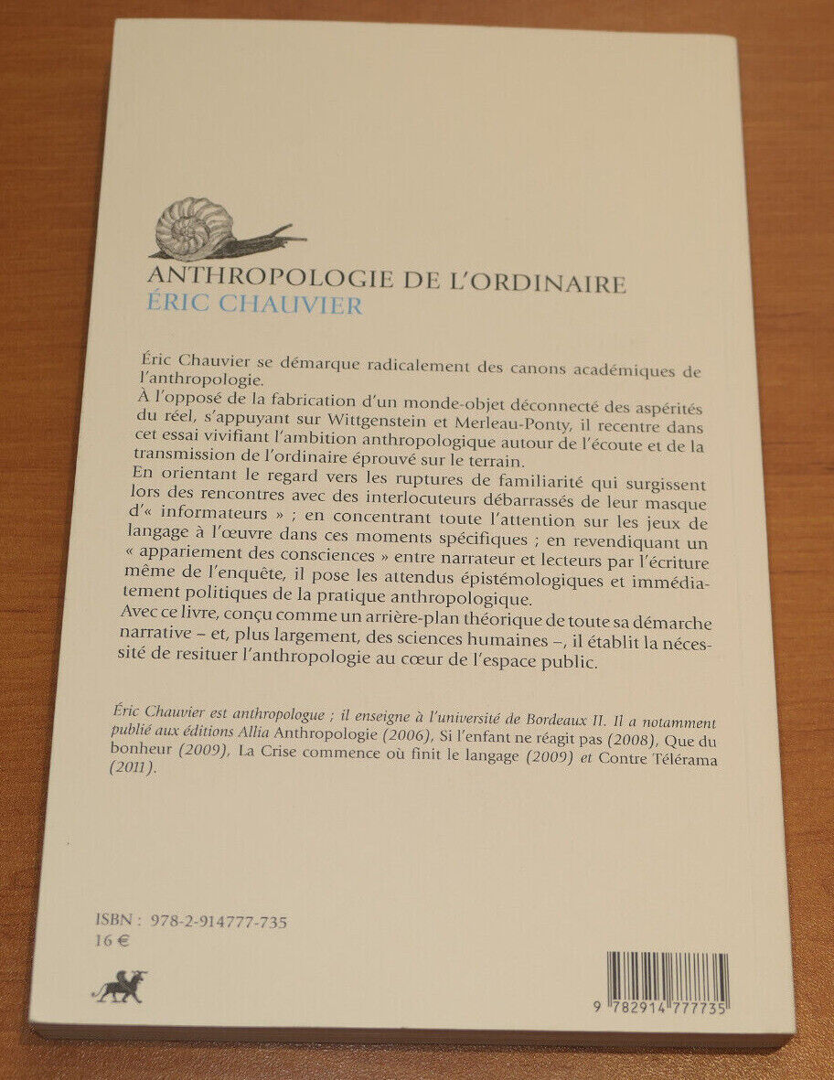 ANTHROPOLOGIE DE L'ORDINAIRE / ERIC CHAUVIER / ANACHARSIS 2011