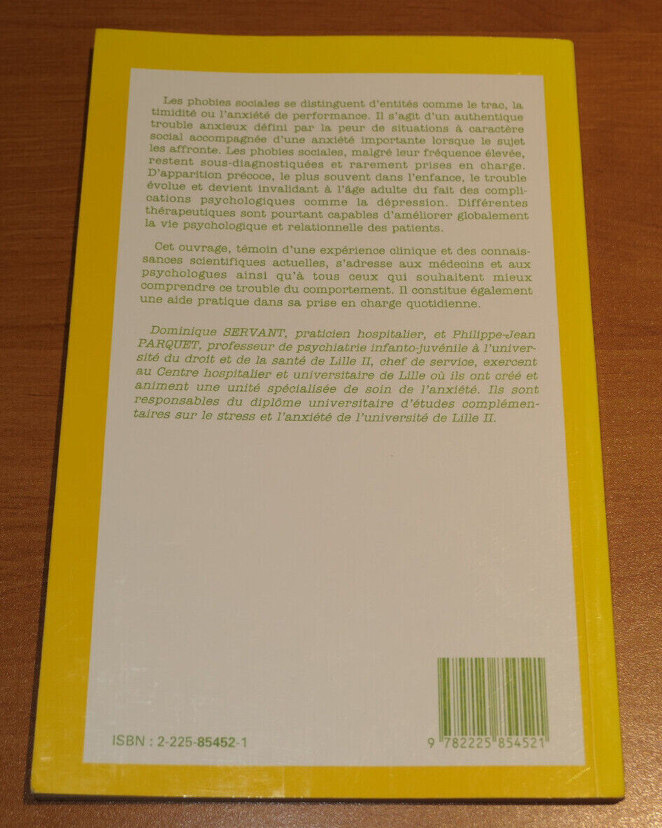 LES PHOBIES SOCIALES / SERVANT PARQUET / MASSON MEDECINE PSYCHOTHERAPIE 1997