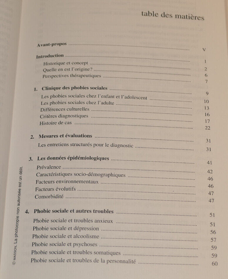 LES PHOBIES SOCIALES / SERVANT PARQUET / MASSON MEDECINE PSYCHOTHERAPIE 1997