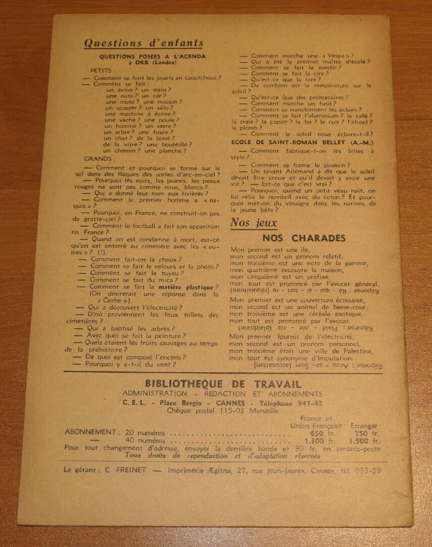 BIBLIOTHEQUE DE TRAVAIL N°256 / HISTOIRE DE LA POMME DE TERRE / 1954