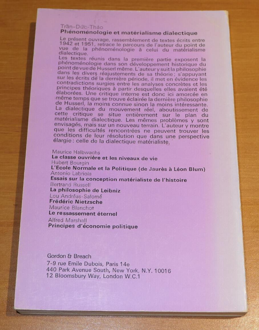 TRAN-DUC-THAO / PHENOMENOLOGIE ET MATERIALISME DIALECTIQUE GORDON & BREACH 1971