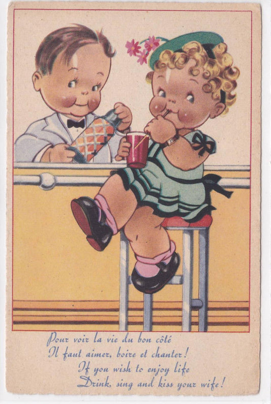 OLD POSTCARD CPA ILLUSTRATION BAR COCKTAILS CHILDREN 