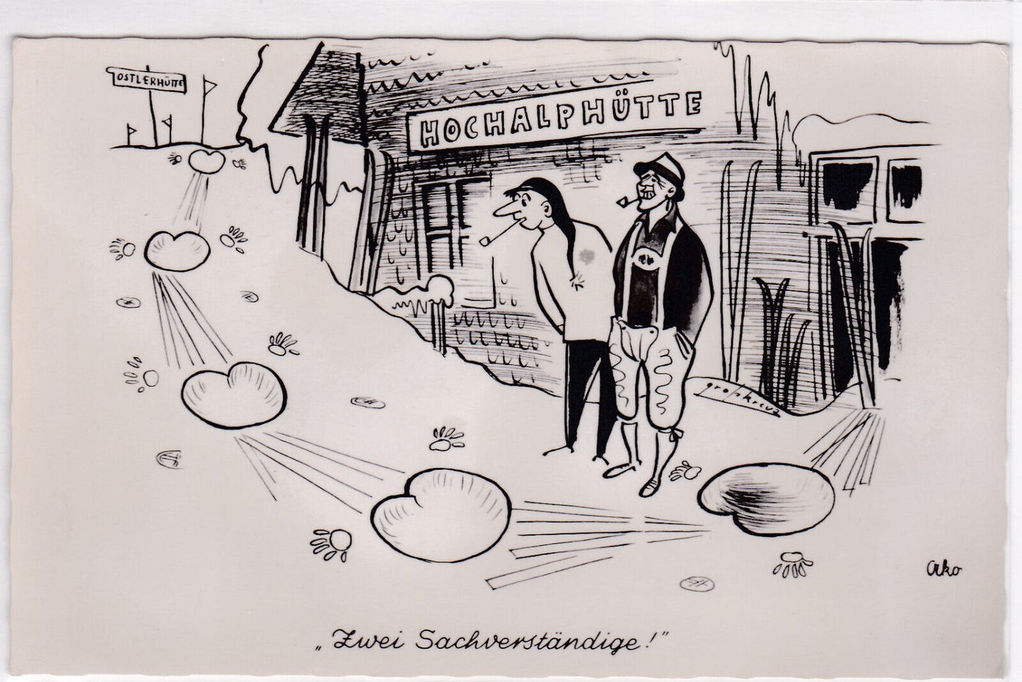 CPSM POSTCARD ILLUSTRATION HUMOR SKI MOUNTAIN (1961)