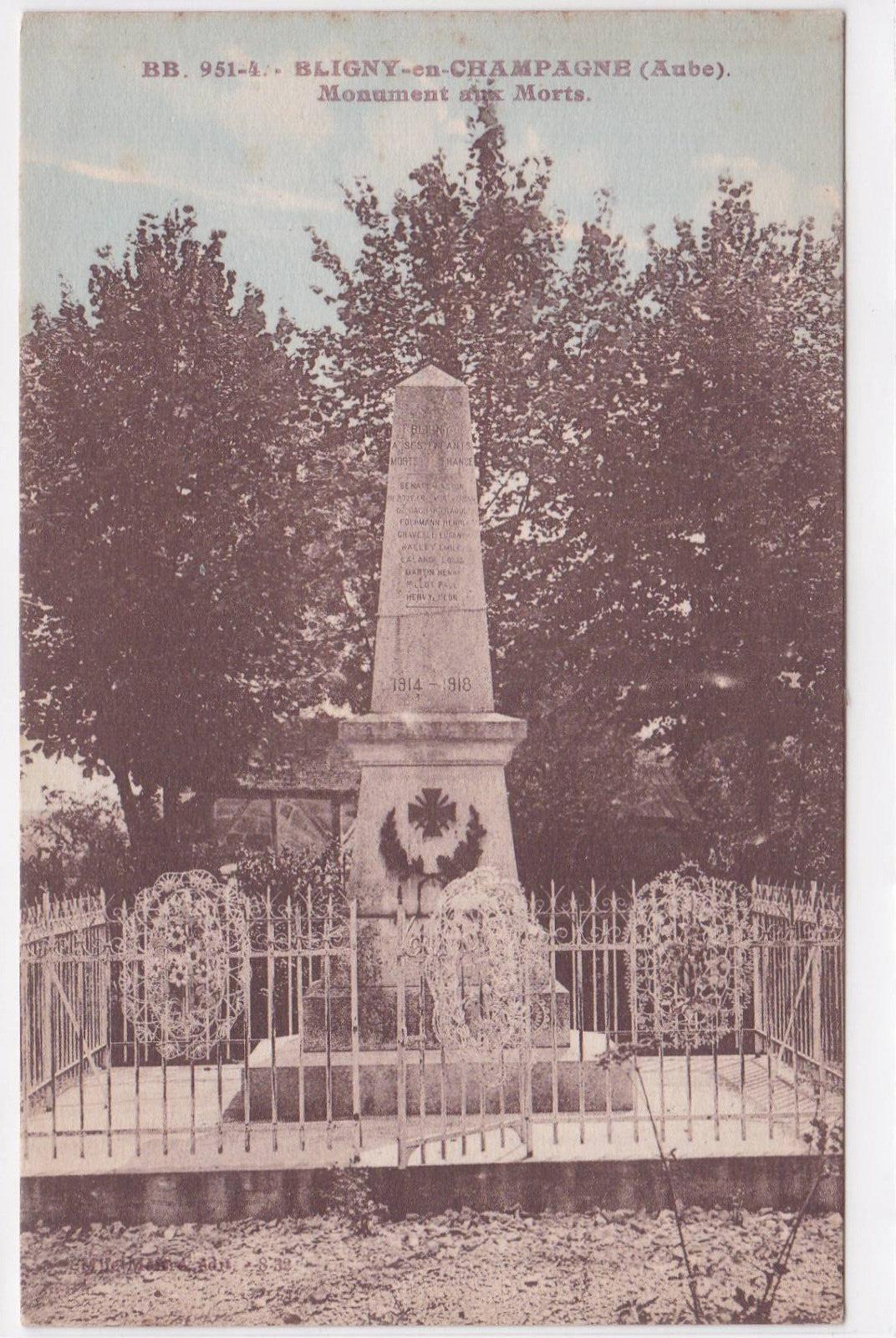CARTE POSTALE ANCIENNE CPA BLIGNY-EN-CHAMPAGNE AUBE MONUMENT AUX MORTS
