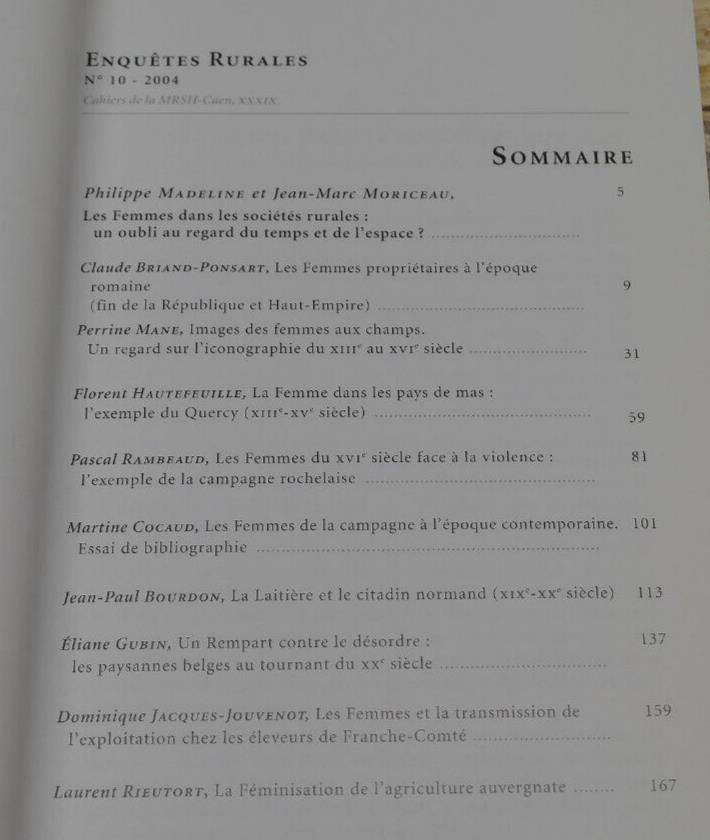 ENQUETES RURALES 10 / LES FEMMES DANS LES SOCIETES RURALES / CAEN 2004
