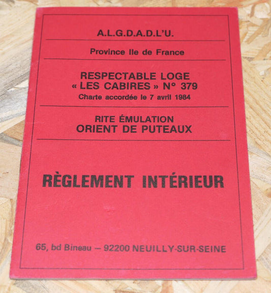 FRANC-MACONNERIE LOGE LES CABIRES N°379 REGLEMENT INTERIEUR 1984