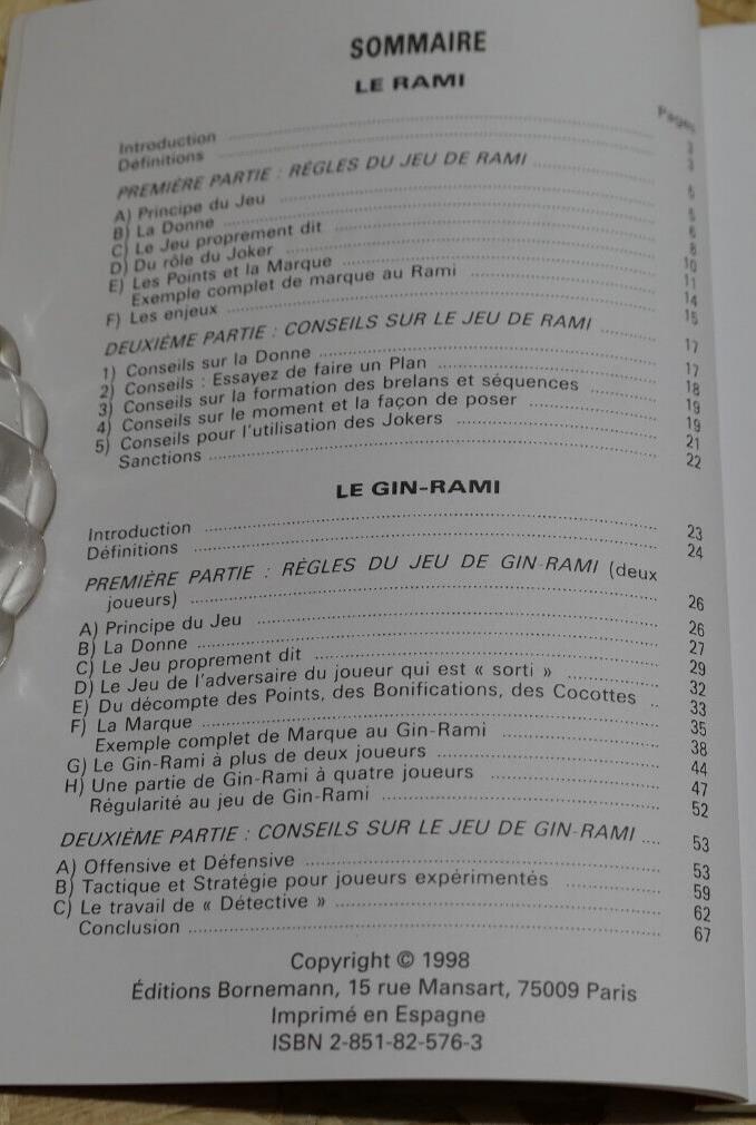 LE RAMI ET LE GIN-RAMI / GUY REBOUR / BORNEMANN 2006 / JEU DE CARTES LOISIRS