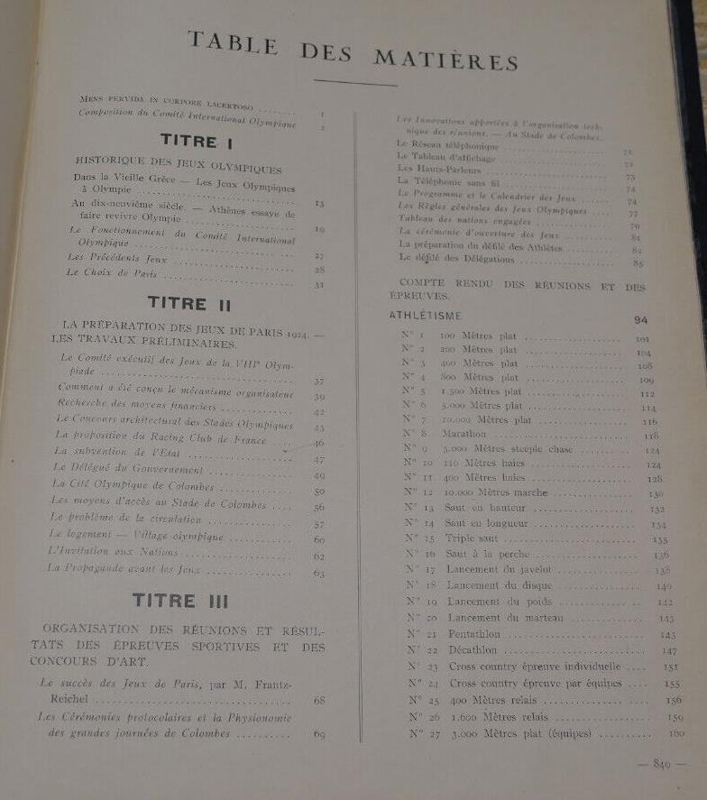 VIIIe OLYMPIADE JO PARIS 1924 RAPPORT OFFICIEL COMITE OLYMPIQUE FRANCAIS SPORT