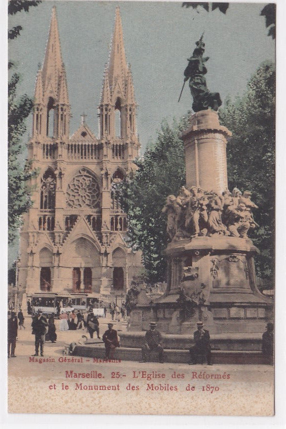 Carte Postale Ancienne CPA 13 - Marseille - L'Église Des Réformés Et Le Monument Des Mobiles De 1870