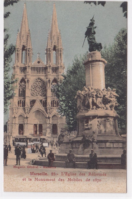 Carte Postale Ancienne CPA 13 - Marseille - L'Église Des Réformés Et Le Monument Des Mobiles De 1870