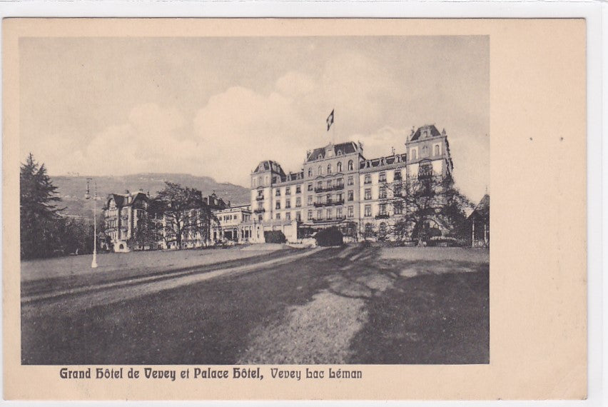 Old Postcard CPA Switzerland - Grand Hotel De Vevey and Palace Hotel - Vevey Lake Geneva
