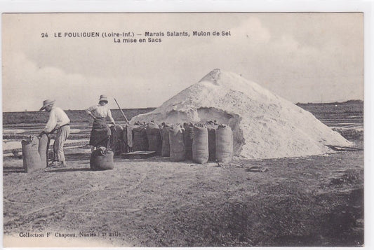 Carte Postale Ancienne CPA 44 - Le Pouliguen - Marais Salants, Mulon De Sel - La Mise En Sacs