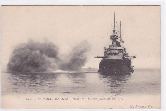 Old Postcard CPA Navy War - The Charlemagne Firing 305mm Guns