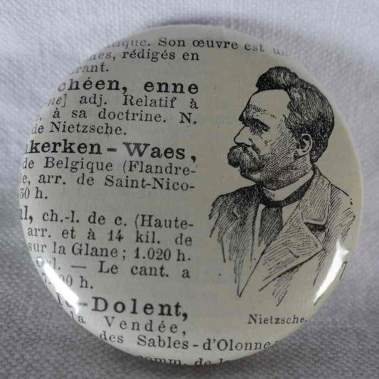Friedrich Nietzsche - Badge Encyclopédique Original - Gravure Ancienne Noir & Blanc