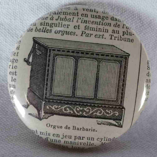 Barrel Organ - Original Encyclopedic Badge - Antique Engraving