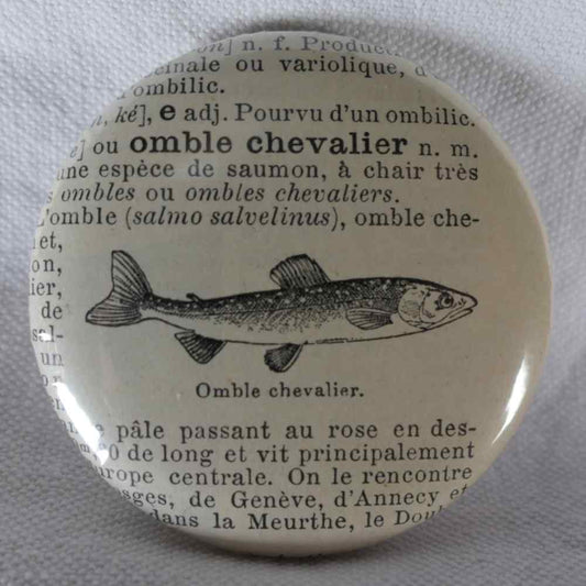 Omble Chevalier - Badge Encyclopédique Original - Ancienne Gravure
