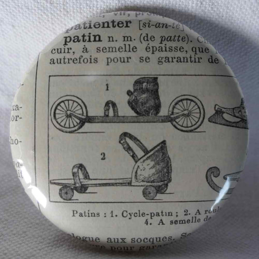 Patins - Badge Encyclopédique Original - Ancienne Gravure