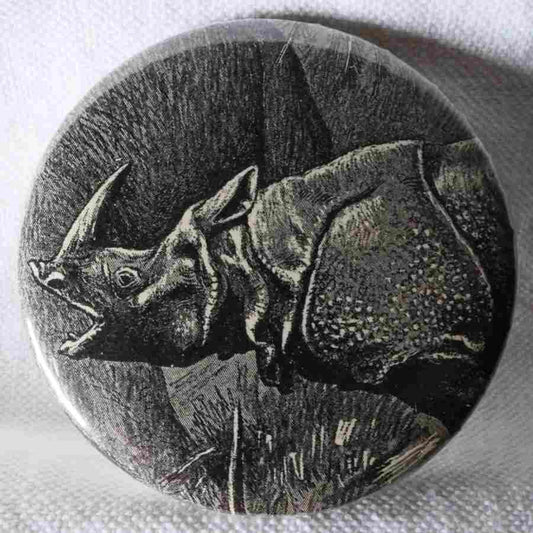 Rhinocéros - Badge Encyclopédique Original - Ancienne Gravure