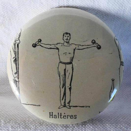 Haltères - Badge Encyclopédique Original - Ancienne Gravure