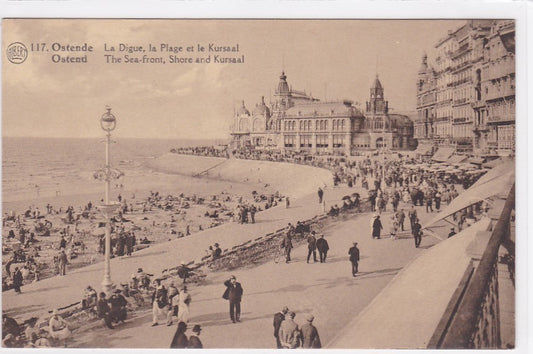 Old Postcard CPA Belgium - Ostend - The Seawall, The Beach and The Kursaal